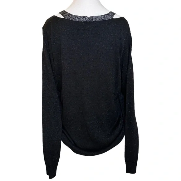 JOSEPH A. Black & Silver V-Neck Lightweight Sweater with Silver Cut-Out Accents - Picture 3 of 9